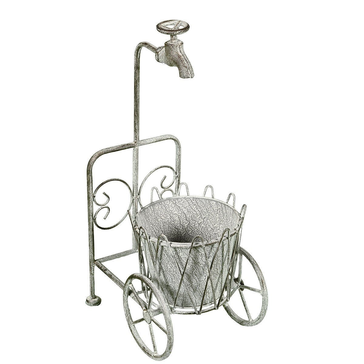 Pflanzgefäß  Blumenständer 48cm Pflanztopf Blumentopf antikisert Wasserhahn Rad