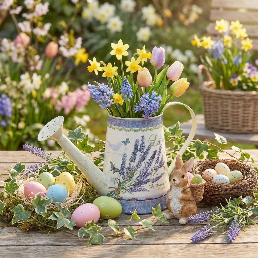 Gießkanne dekorativ Lavendel-Design  Krug Metall  Nostalgie Kanne