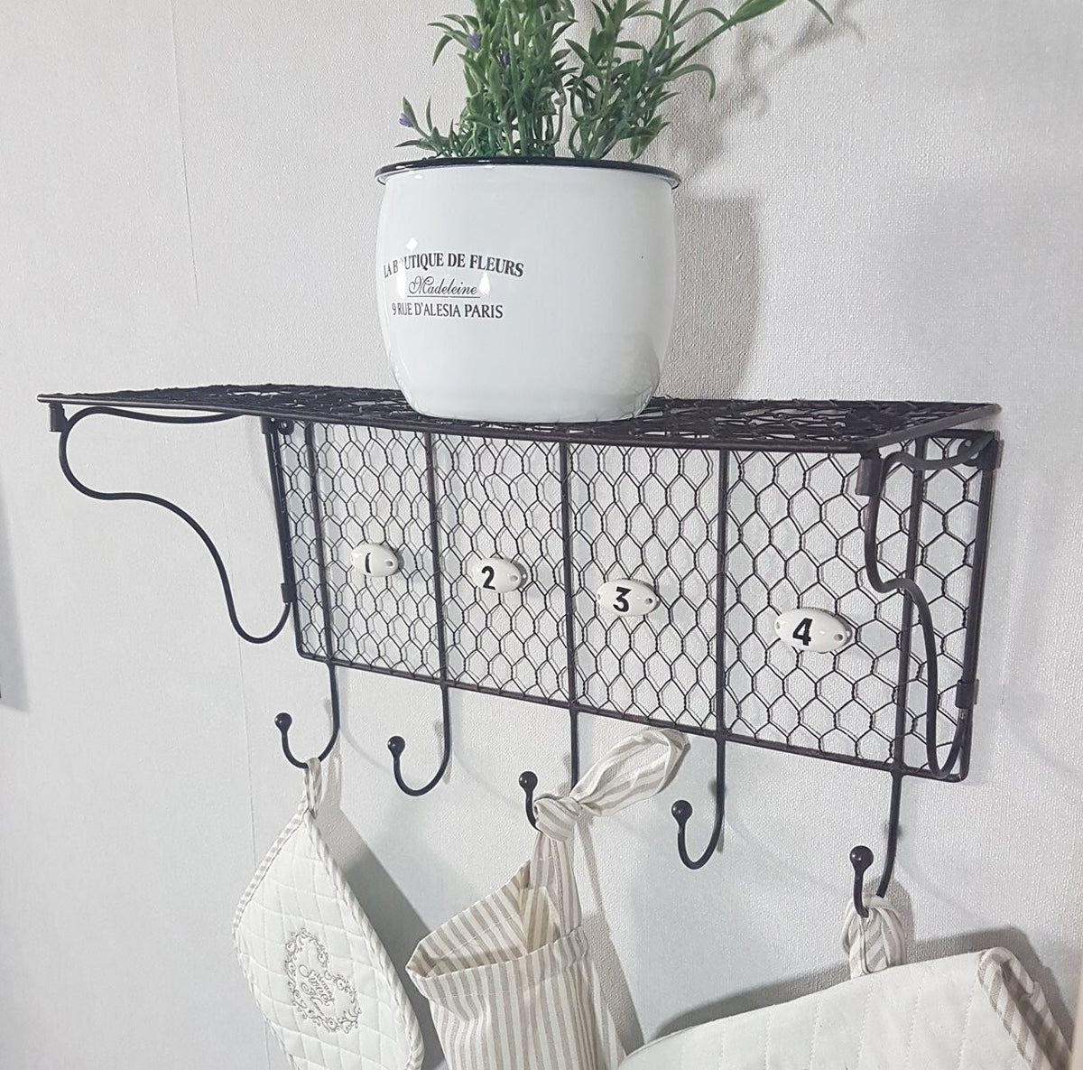 Wandregal Draht Eisen Nostalgie Landhaus Garderobe 5 Haken Hutablage Regal Deko