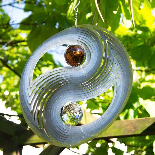 CIM Edelstahl Windspiel Yin Yang Ø30cmm Glaskugeln Garten-Deko Metall wetterfest