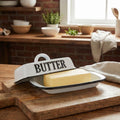 Butterdose Emaille antikweiß Landhausstil Vintage Shabby Chic für 250g Butter