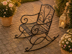 Romantischer Schaukelstuhl Metall Antikweiß Landhaus Garten Terrasse Vintage