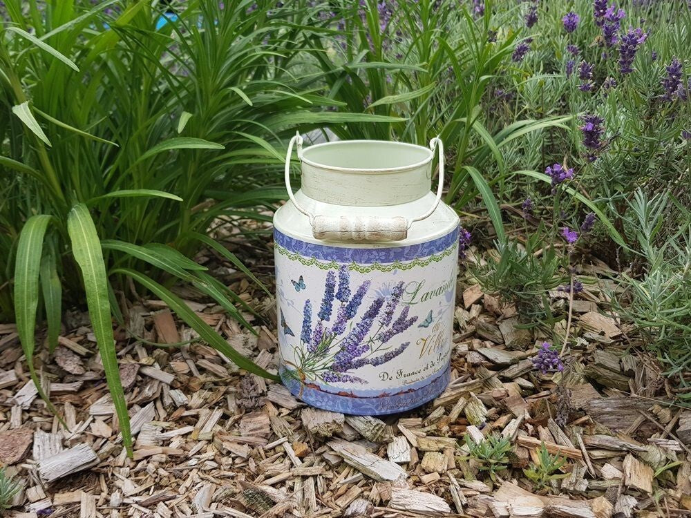 Kanne Dekorartion Lavendel  Milchkanne Metall  Nostalgie Kännchen Vaße LAVANDE