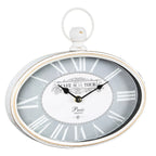 CAFE DE LA TOUR🕰️ Wanduhr Oval Antikweiß Metall Landhaus Vintage Shabby Chic