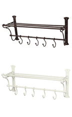 Wandgarderobe Antikweiß Eisen Landhausstil Vintage mit 5 Haken Regal Geschenkide