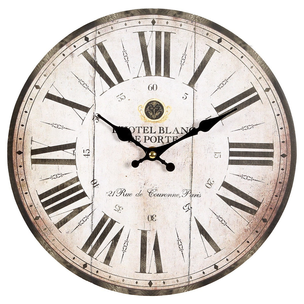 Wanduhr 28cmØ HOTEL BLANC Vintage Deko Küchenuhr Antik Design Retro kein Ticken