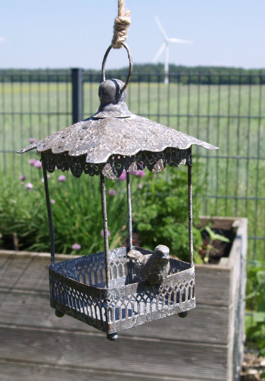 Vogeltränke Vogelbad Futterstelle zum Hängen, Herz Shabby Chic Metall Gartendeko