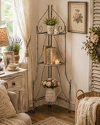 Nostalgisches Eckregal Metall 65cm Landhaus Regal f.Küche,Bad,Flur Blumenständer