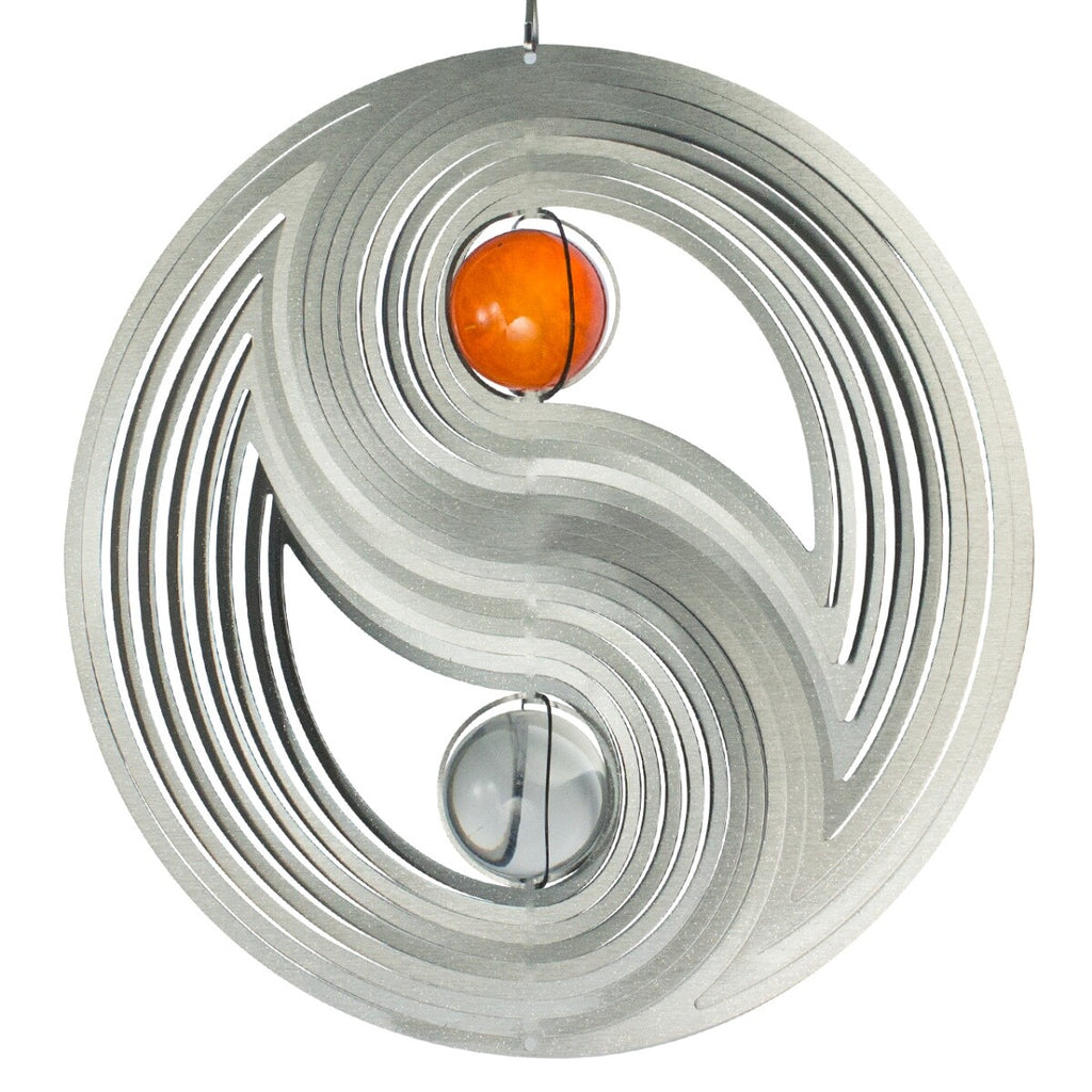 CIM Edelstahl Windspiel Yin Yang Ø30cmm Glaskugeln Garten-Deko Metall wetterfest
