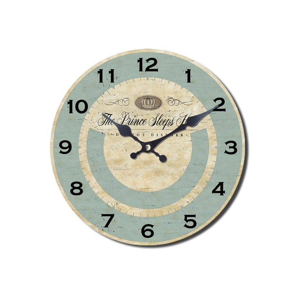 Wanduhr analog The Prince sleeps here MDF 33cm Shabby Vintage