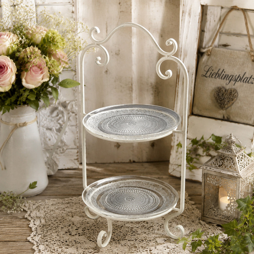 2-stöckige ETAGERE Kuchenetagere Schmiedeeisen Vintage Landhaus 53 cm Geschenk