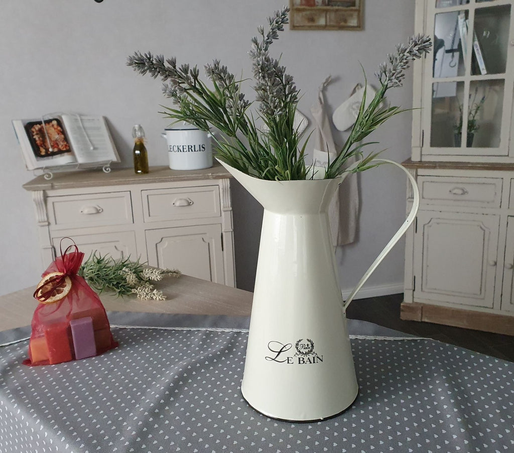 Waschtisch mit Set Emaille Waschschüssel LE BAIN und Krug Nostalgie pur Bad Deko