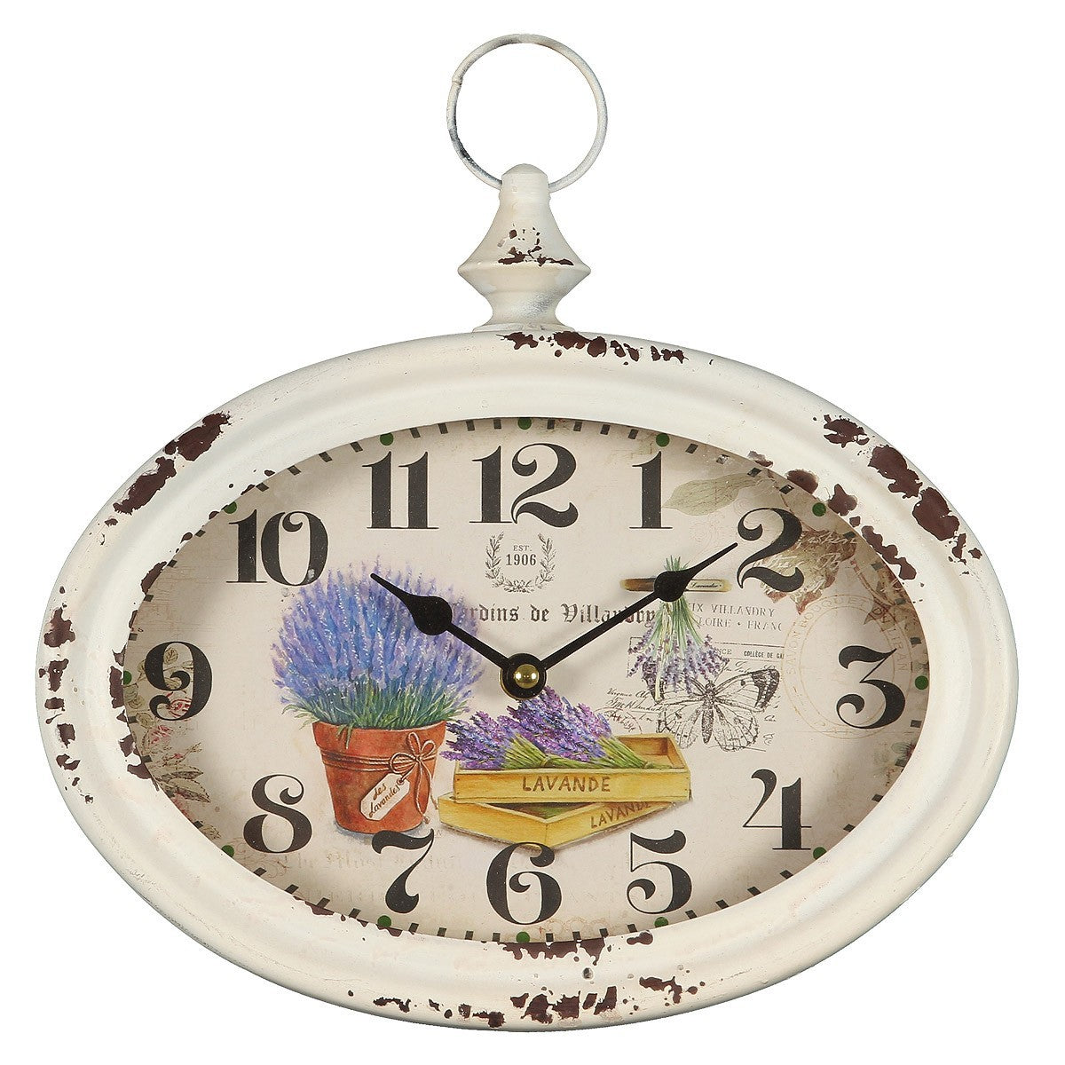 romantische Wanduhr Lavendel oval Nostalgisch Deko shabby chic Geschenkidee