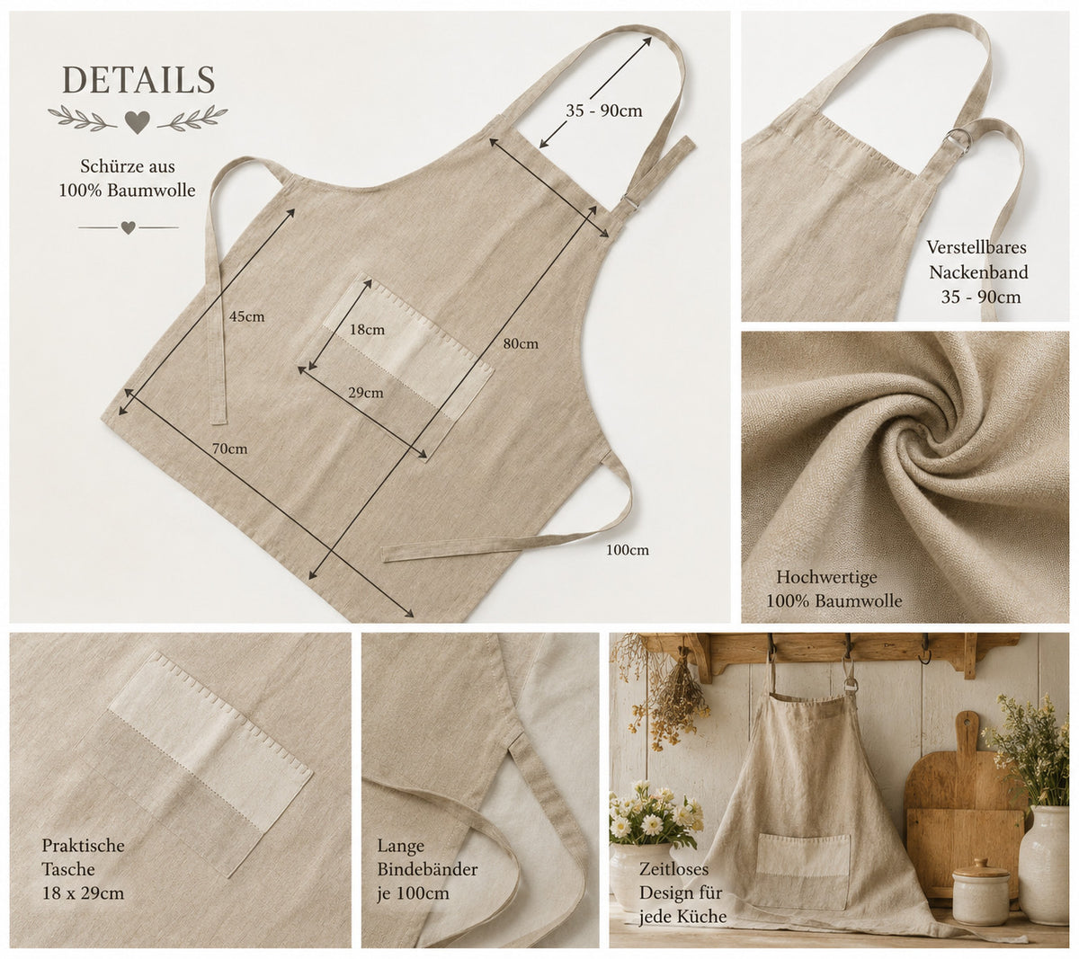 Geschenkset Schürze Ofenhandschuh Topflappen Baumwolle Landhaus Küche Ambiente H