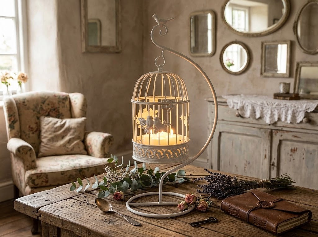 Vogelkäfig Vintage Deko  weiß Metall Dekokäfig  f.Blumendeko hängend Stände