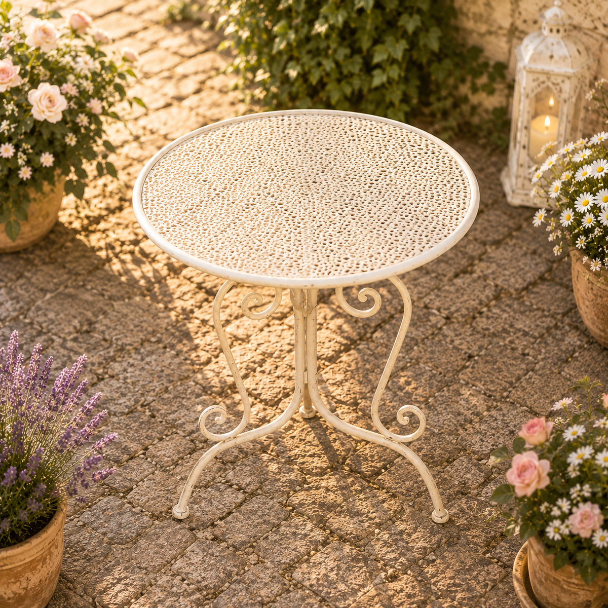 3tlg Tisch & 2 Stühle, Bistro Set Sitzgruppe Metall Landhausstil Garten Balkon