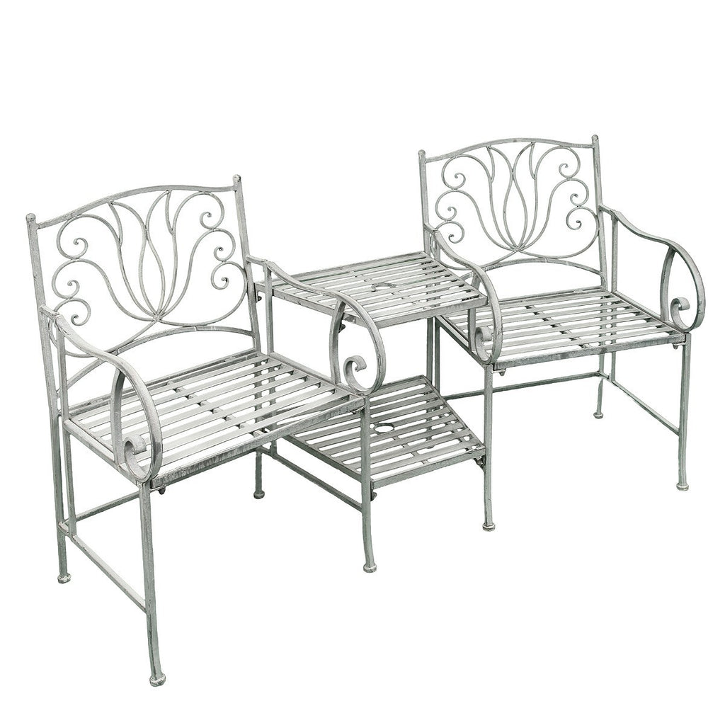 3tlg Tisch & 2 Stühle, Set Sitzgruppe Metall Landhausstil Garten Balkon