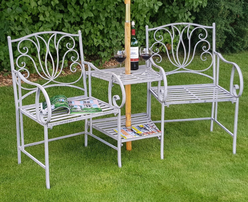 3tlg Tisch & 2 Stühle, Set Sitzgruppe Metall Landhausstil Garten Balkon