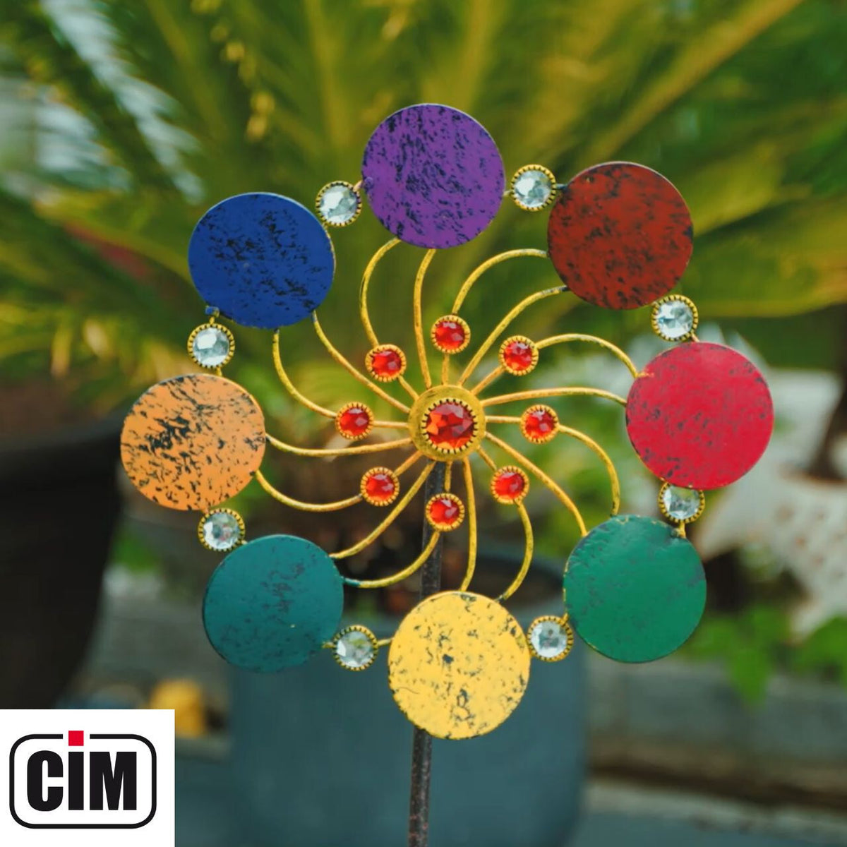 CIM Metall Windrad Exotic Flower Rainbow Ø34cm Höhe 122cm Windspiel Deko Garten