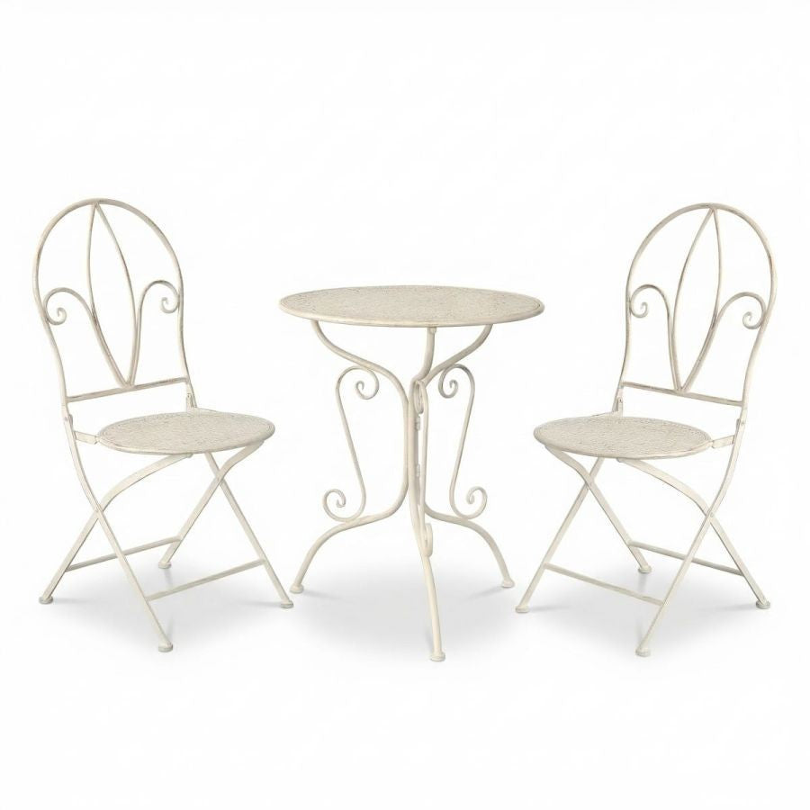 3tlg Tisch & 2 Stühle, Bistro Set Sitzgruppe Metall Landhausstil Garten Balkon