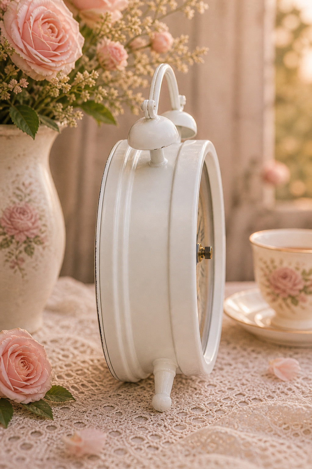 Vintage Tischuhr Weckerdesign Antikweiß Shabby Chic Landhaus Deko Uhr Standuhr