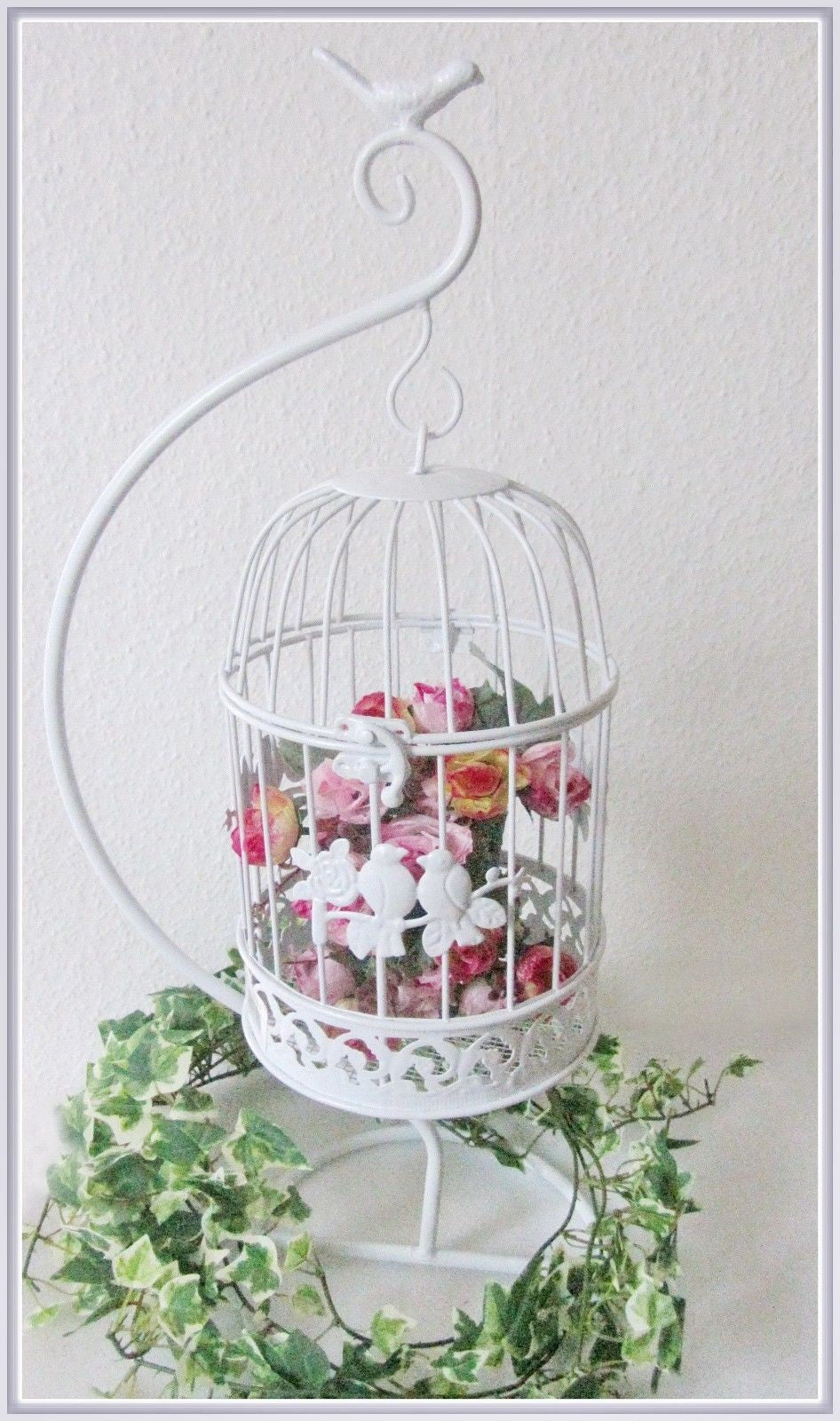 Vogelkäfig Vintage Deko  weiß Metall Dekokäfig  f.Blumendeko hängend Stände