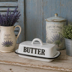 Butterdose Emaille antikweiß Landhausstil Vintage Shabby Chic für 250g Butter A