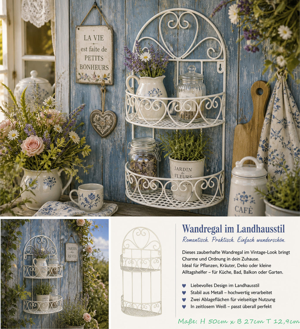 Wandregal Metall antikfarbe Vintage Landhausstil Shabby Chic NEU Regal Küche Bad
