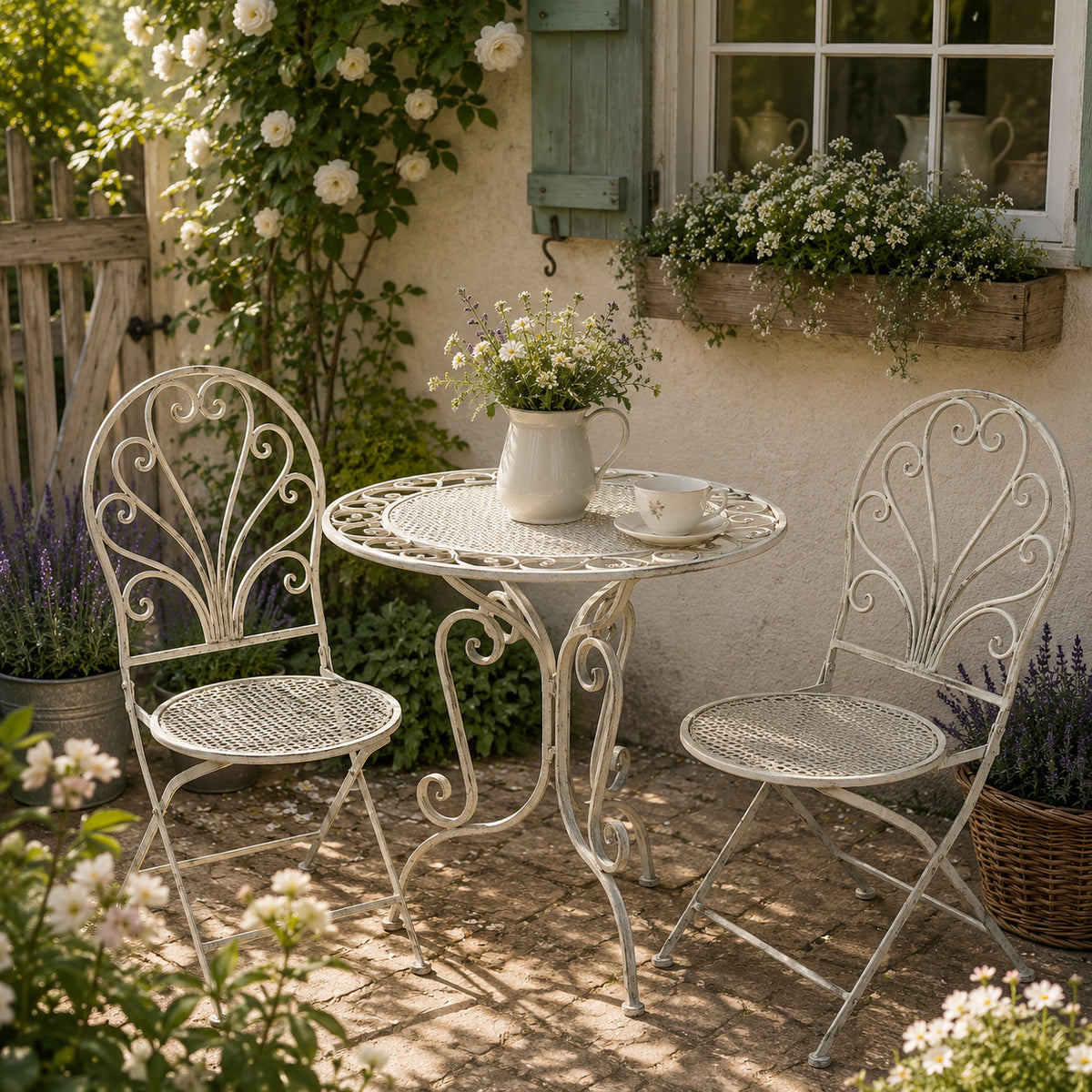 ✨ Gartentisch mit 2 Stühlen 3tlg Bistro Set Schmiedeeisen Gartenmöbel Vintage
