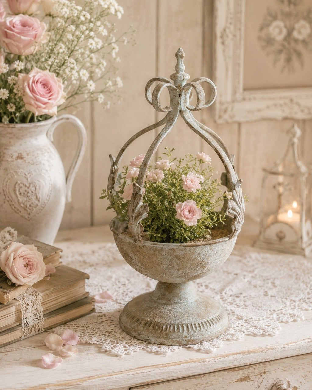 ArtFerro Pflanzschale Shabby Pflanzkrone Vintage Antik Look Blumentopf