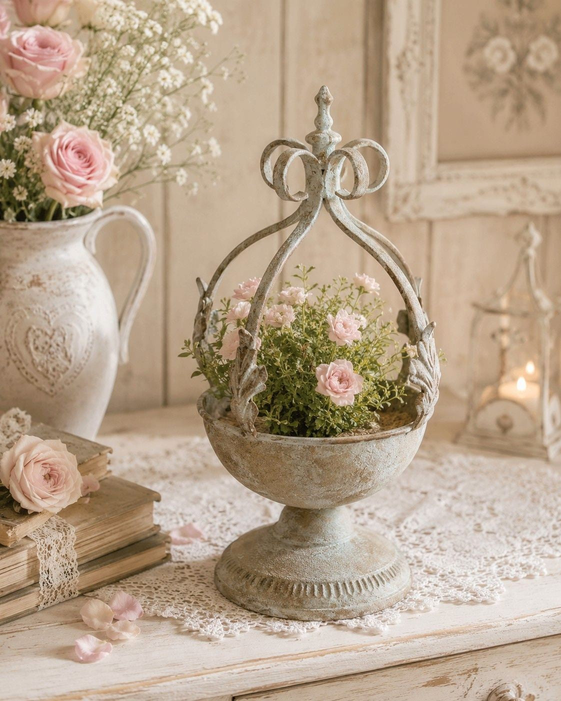 ArtFerro Pflanzschale Shabby Pflanzkrone Vintage Antik Look Blumentopf