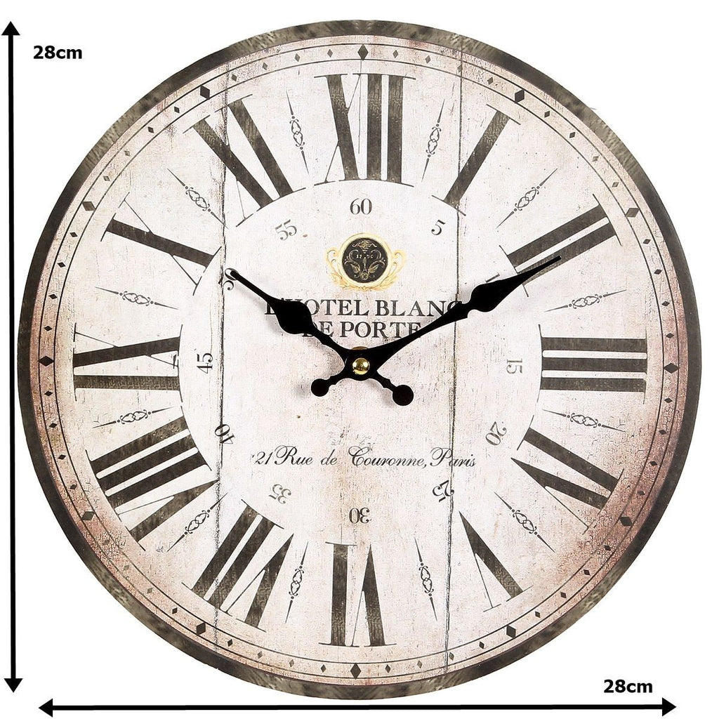 Wanduhr 28cmØ HOTEL BLANC Vintage Deko Küchenuhr Antik Design Retro kein Ticken