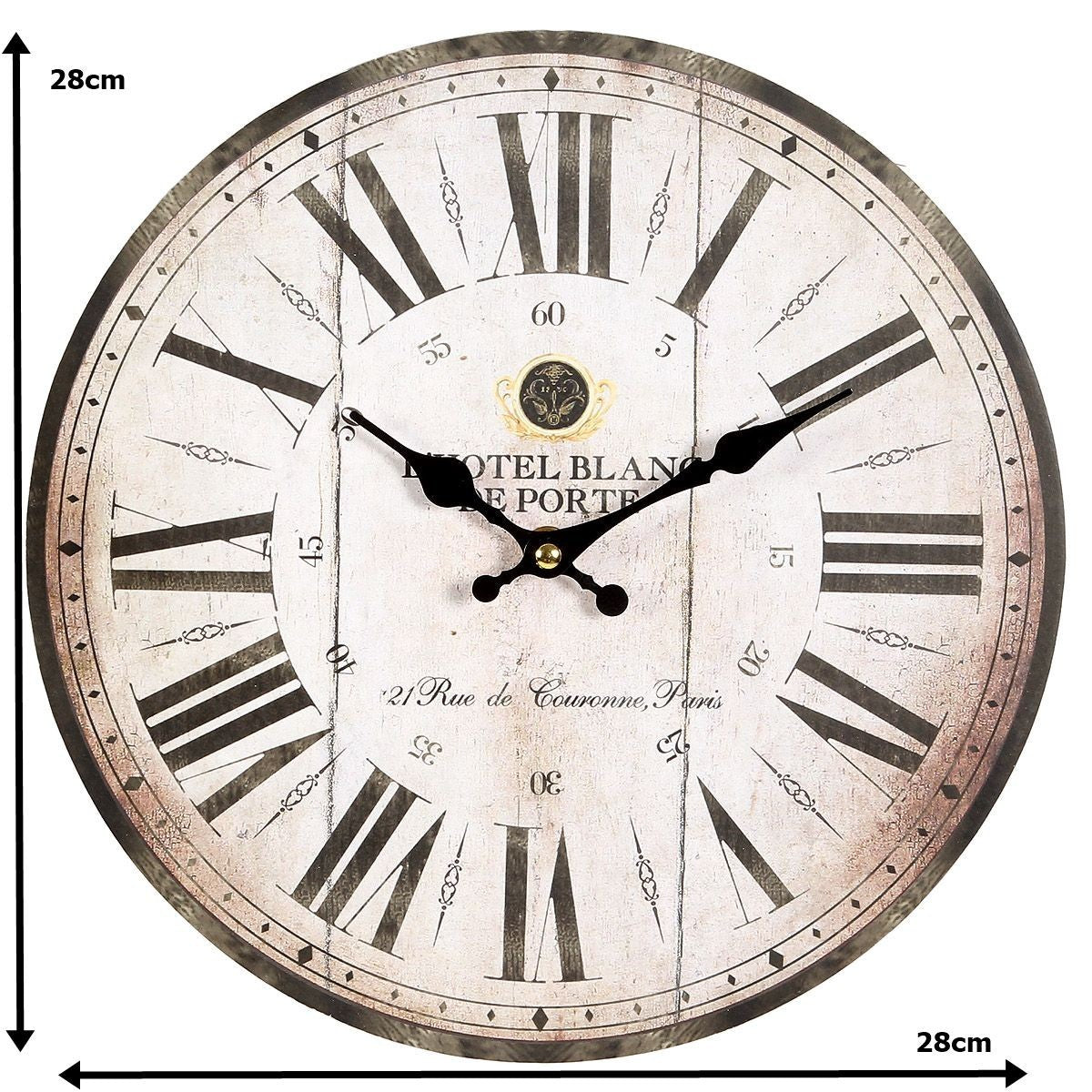 Wanduhr 28cmØ HOTEL BLANC Vintage Deko Küchenuhr Antik Design Retro kein Ticken