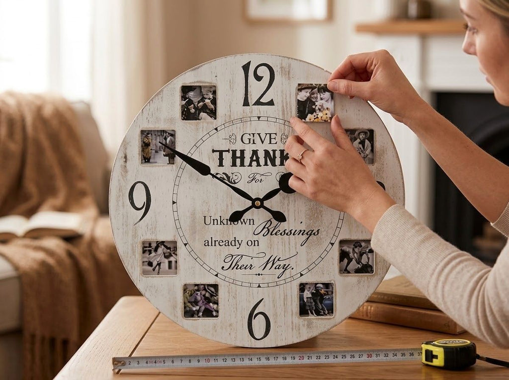 ⏰Wanduhr 40cm THANKS MDF Küchenuhr Landhaus, für eigene Fotos, Geschenkidee