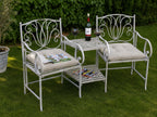3tlg Tisch & 2 Stühle, Set Sitzgruppe Metall Landhausstil Garten Balkon